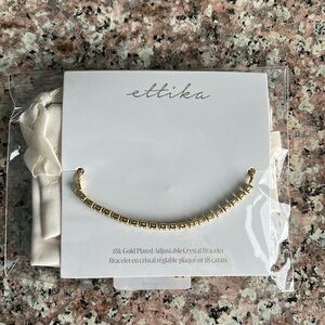 NEW Ettika 18k Gold Plated Adjustable Dainty Crystal Bracelet with Silk Pouch